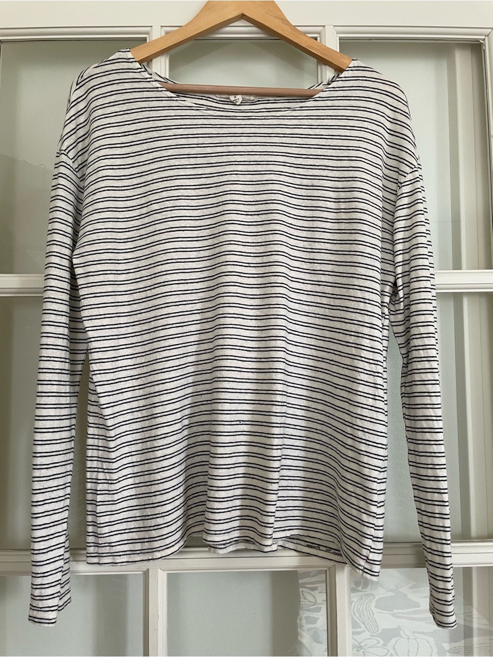 Nili Lotan hemp & cotton black white striped long sleeve boat neck tshirt tee M